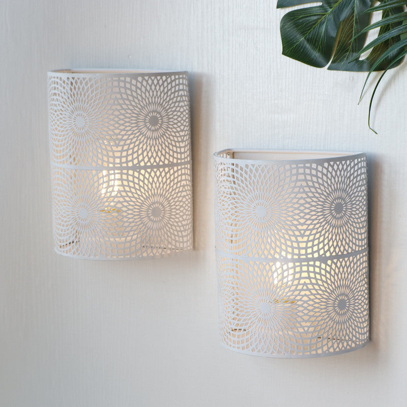 Set of Two 8" White Metal Round Bedside Lamp With Black Cylinder Shade-Table Lamps-DECOROLALA