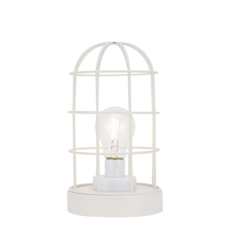 10" White Metal Round Bedside Lamp With Black Cylinder Shade-Table Lamps-DECOROLALA
