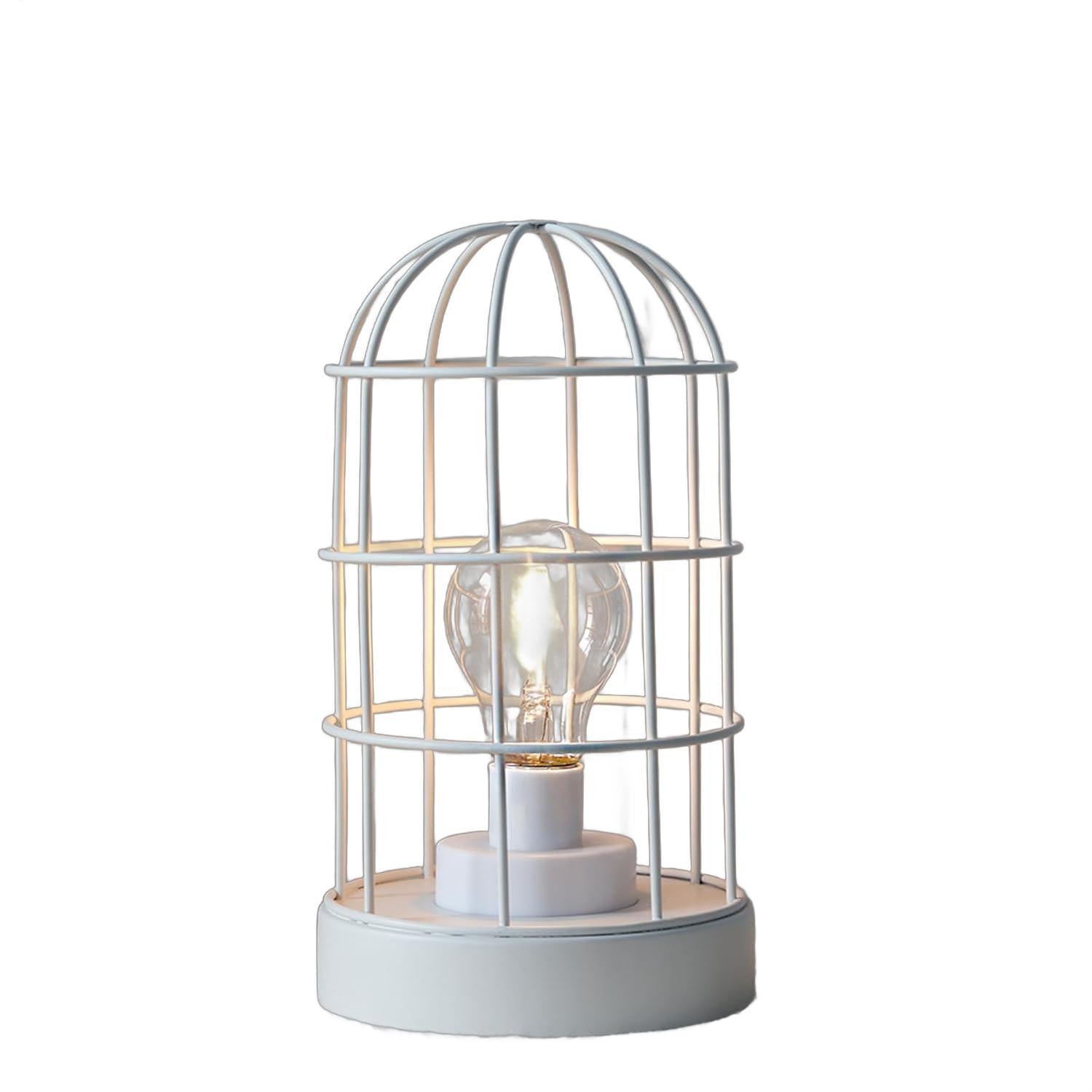 10" White Metal Round Bedside Lamp With Black Cylinder Shade-Table Lamps-DECOROLALA