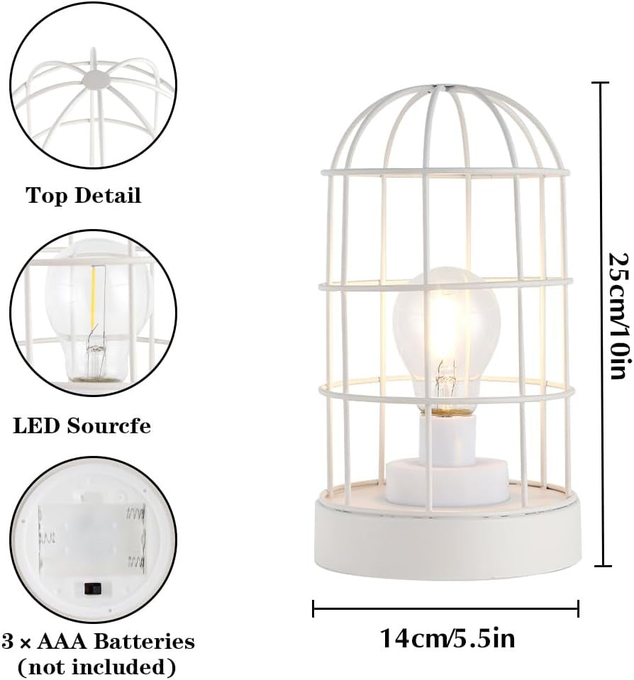 10" White Metal Round Bedside Lamp With Black Cylinder Shade-Table Lamps-DECOROLALA