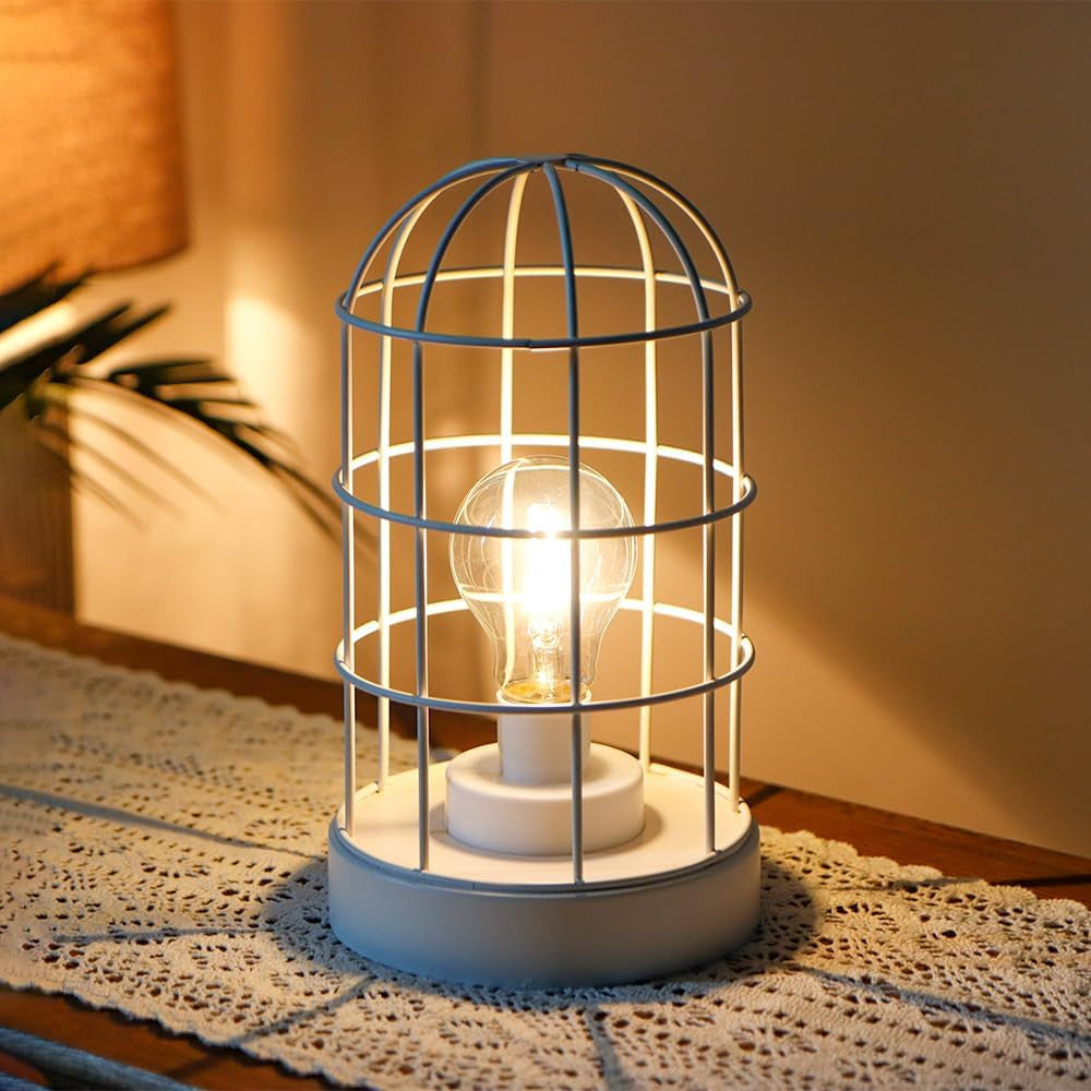 10" White Metal Round Bedside Lamp With Black Cylinder Shade-Table Lamps-DECOROLALA
