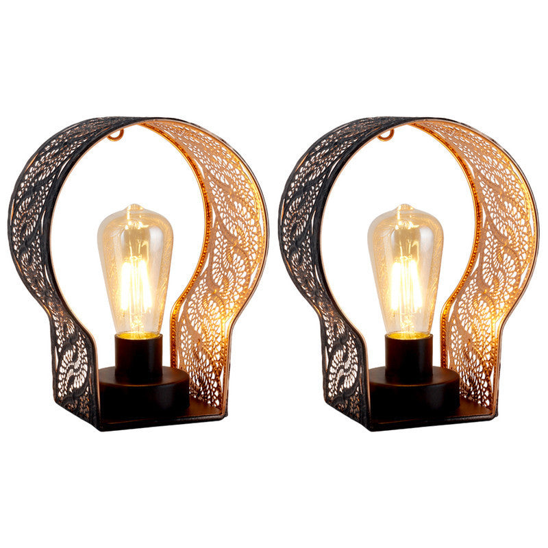 7" Black Metal Round Bedside Lamp With Black Cone Shade-1