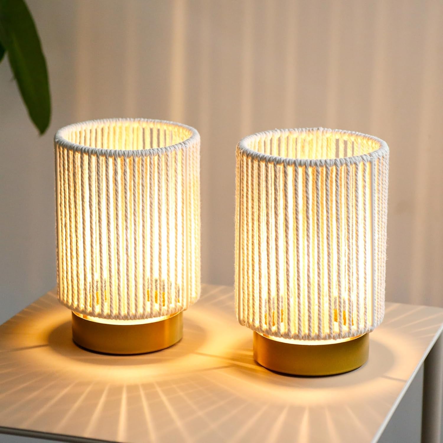 Set of Two 5" Off White Metal Bedside Lamp With Black Cylinder Shade-Table Lamps-DECOROLALA