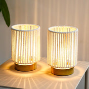 Set of Two 5" Off White Metal Bedside Lamp With Black Cylinder Shade-Table Lamps-DECOROLALA