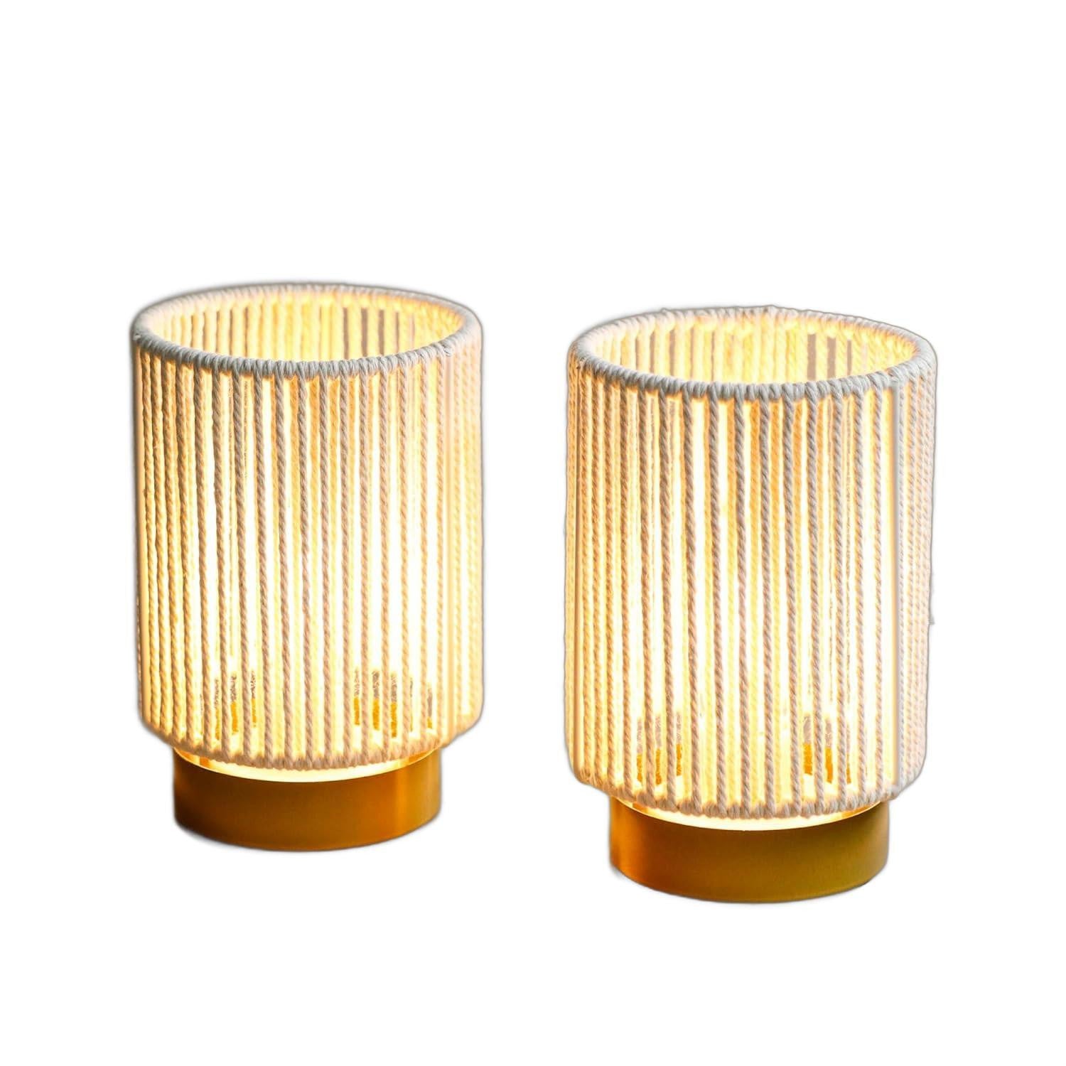 Set of Two 5" Off White Metal Bedside Lamp With Black Cylinder Shade-Table Lamps-DECOROLALA