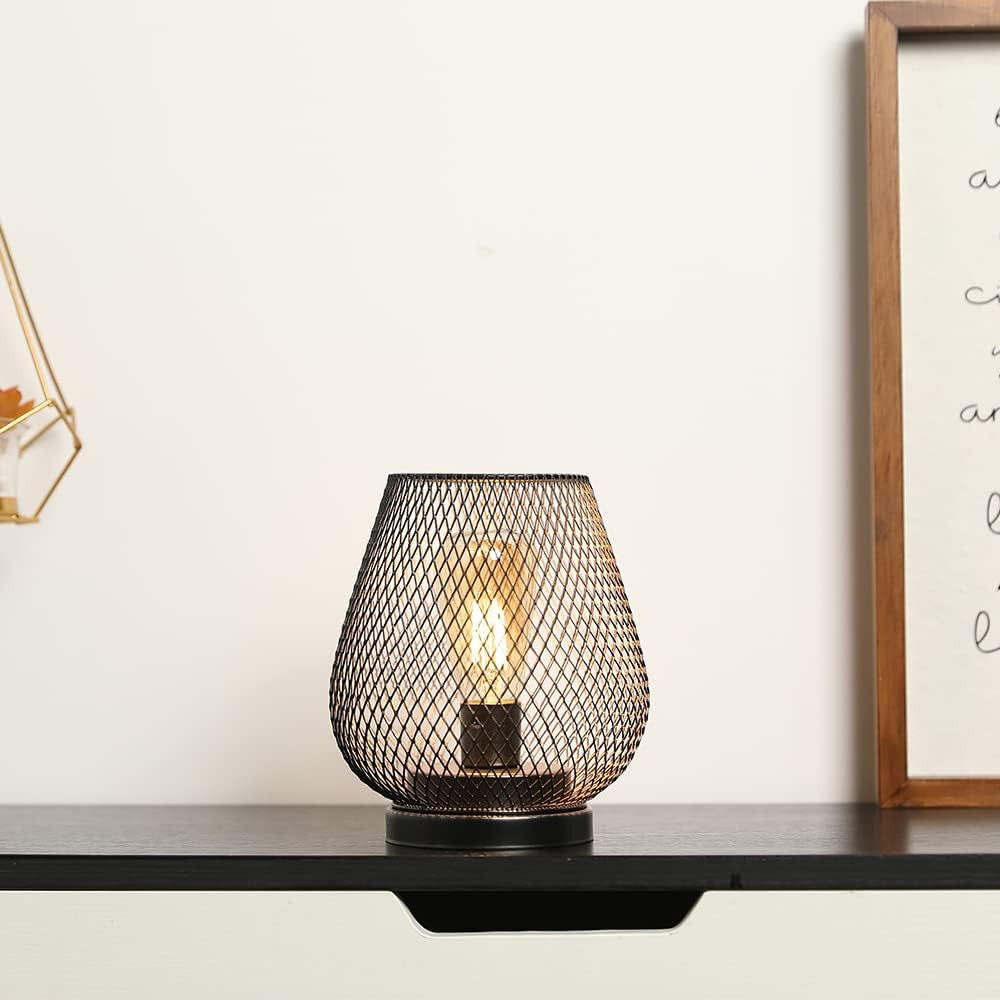 7" Black Metal Novelty Bedside Lamp With Black Cone Shade-Table Lamps-DECOROLALA
