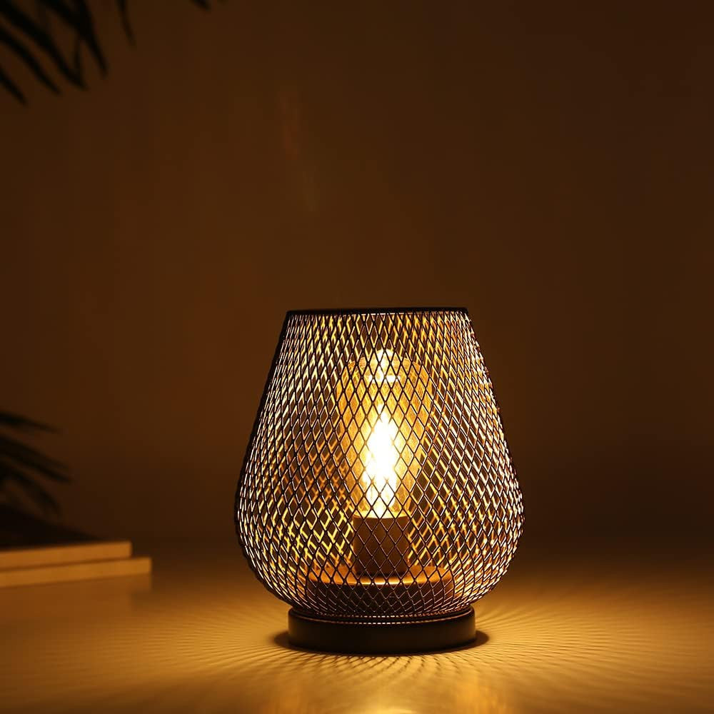 7" Black Metal Novelty Bedside Lamp With Black Cone Shade-Table Lamps-DECOROLALA