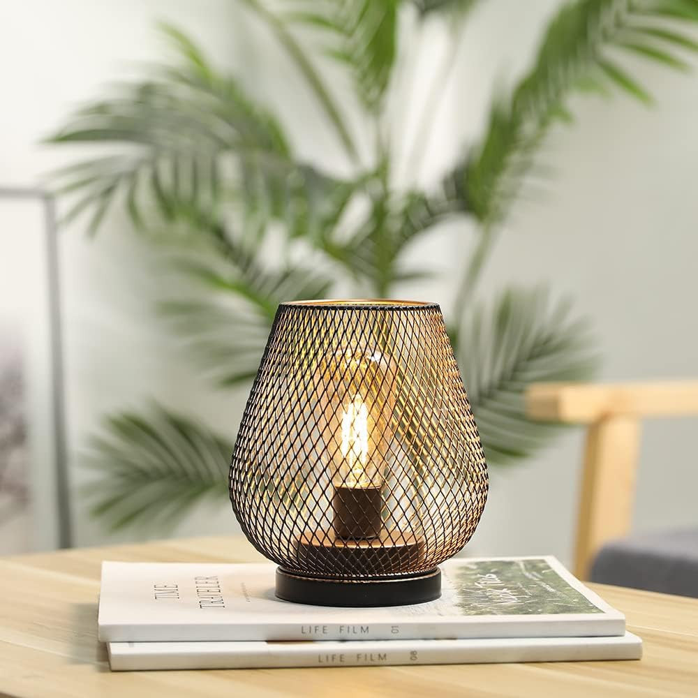 7" Black Metal Novelty Bedside Lamp With Black Cone Shade-Table Lamps-DECOROLALA