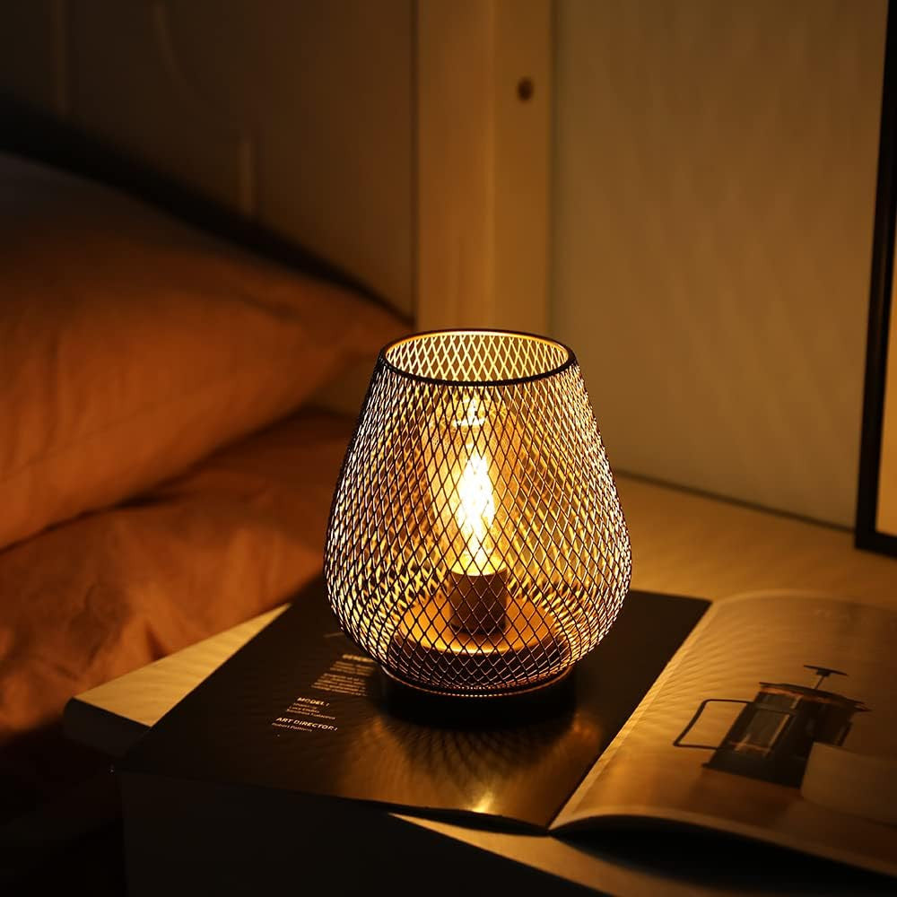 7" Black Metal Novelty Bedside Lamp With Black Cone Shade-Table Lamps-DECOROLALA
