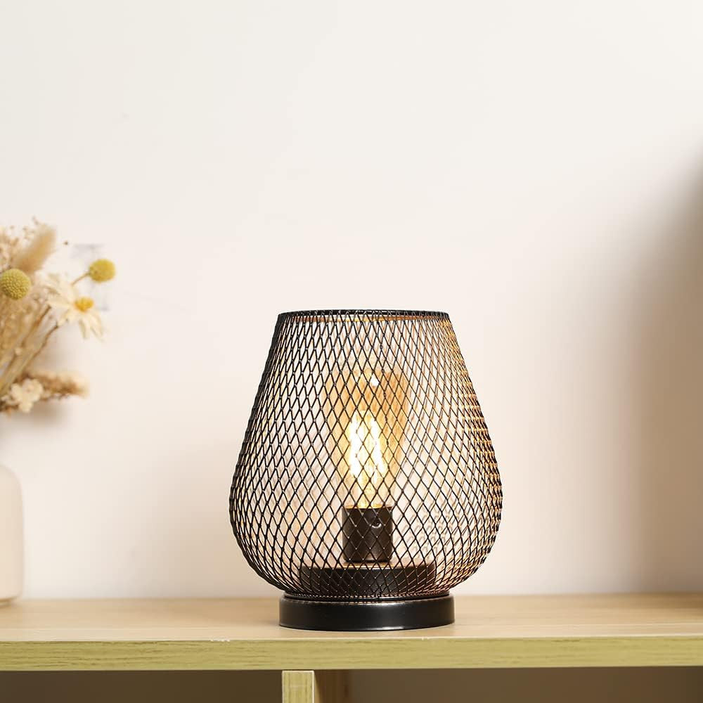 7" Black Metal Novelty Bedside Lamp With Black Cone Shade-Table Lamps-DECOROLALA