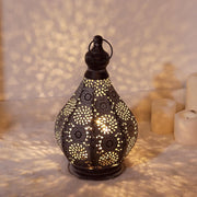 12" Gray Metal Novelty Bedside Lamp With Black Cone Shade-Table Lamps-DECOROLALA