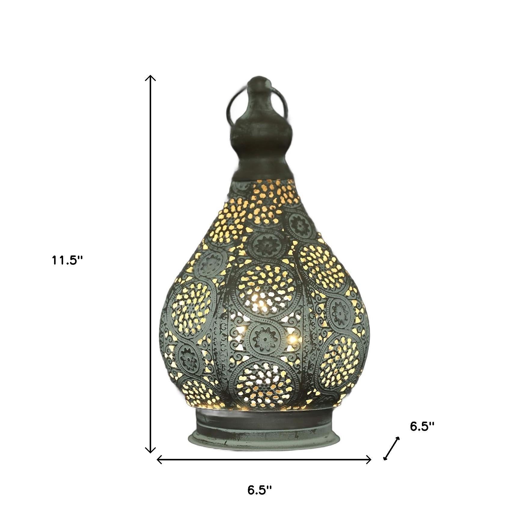 12" Gray Metal Novelty Bedside Lamp With Black Cone Shade-Table Lamps-DECOROLALA