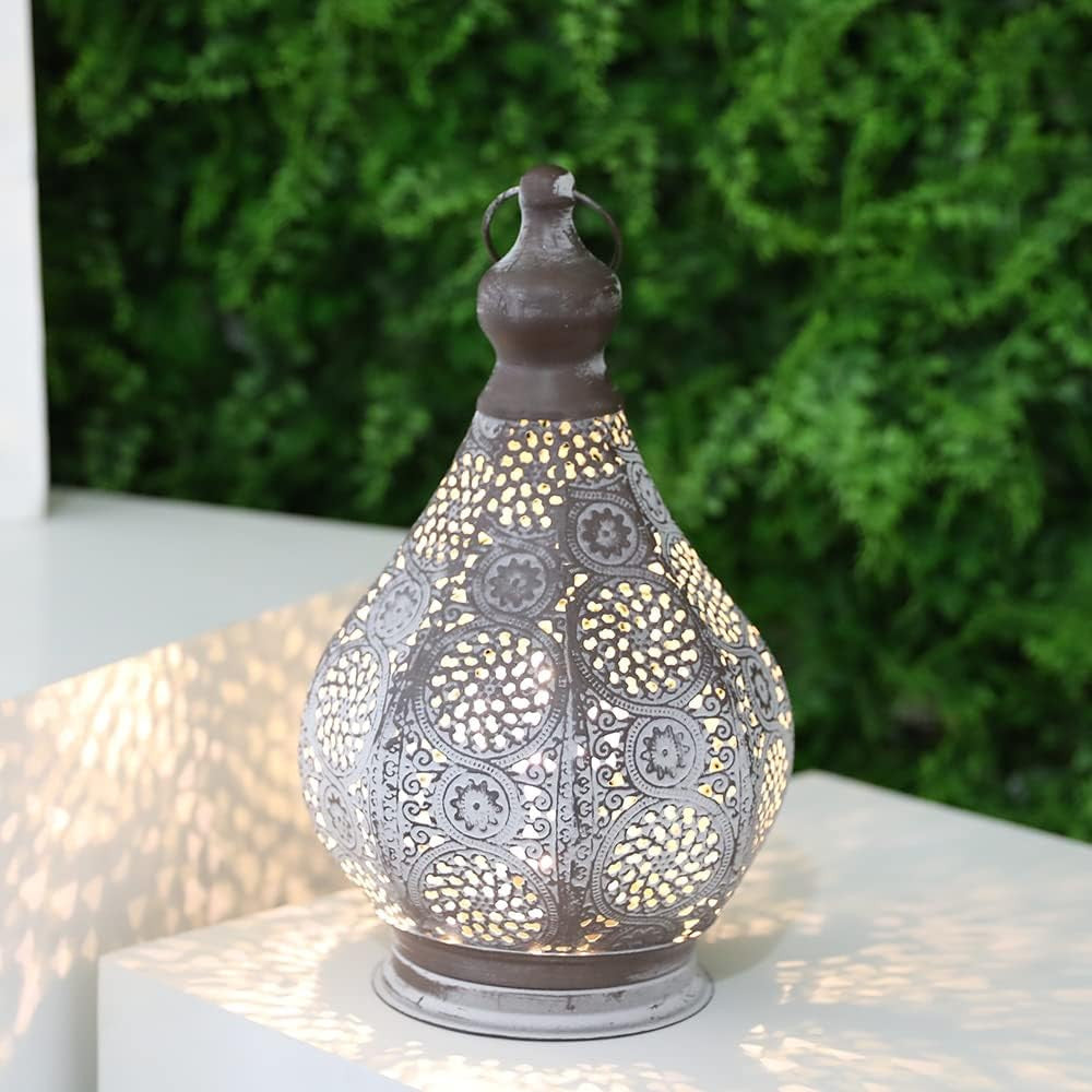 12" Gray Metal Novelty Bedside Lamp With Black Cone Shade-Table Lamps-DECOROLALA