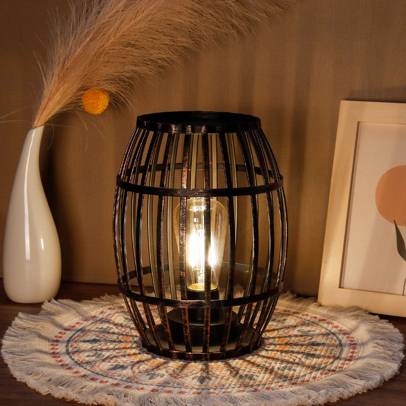8" Black Metal Novelty Bedside Lamp With Black Cone Shade-3