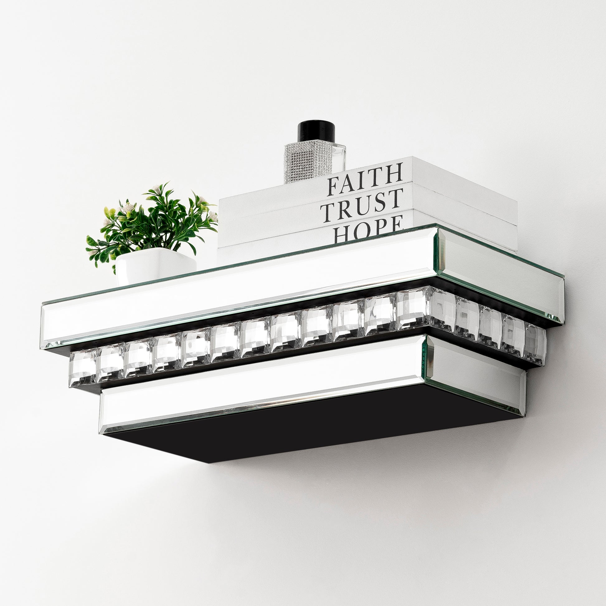 16" Silver Glass Wall Mounted Floating Shelf-Wall Mounted Shelves-DECOROLALA