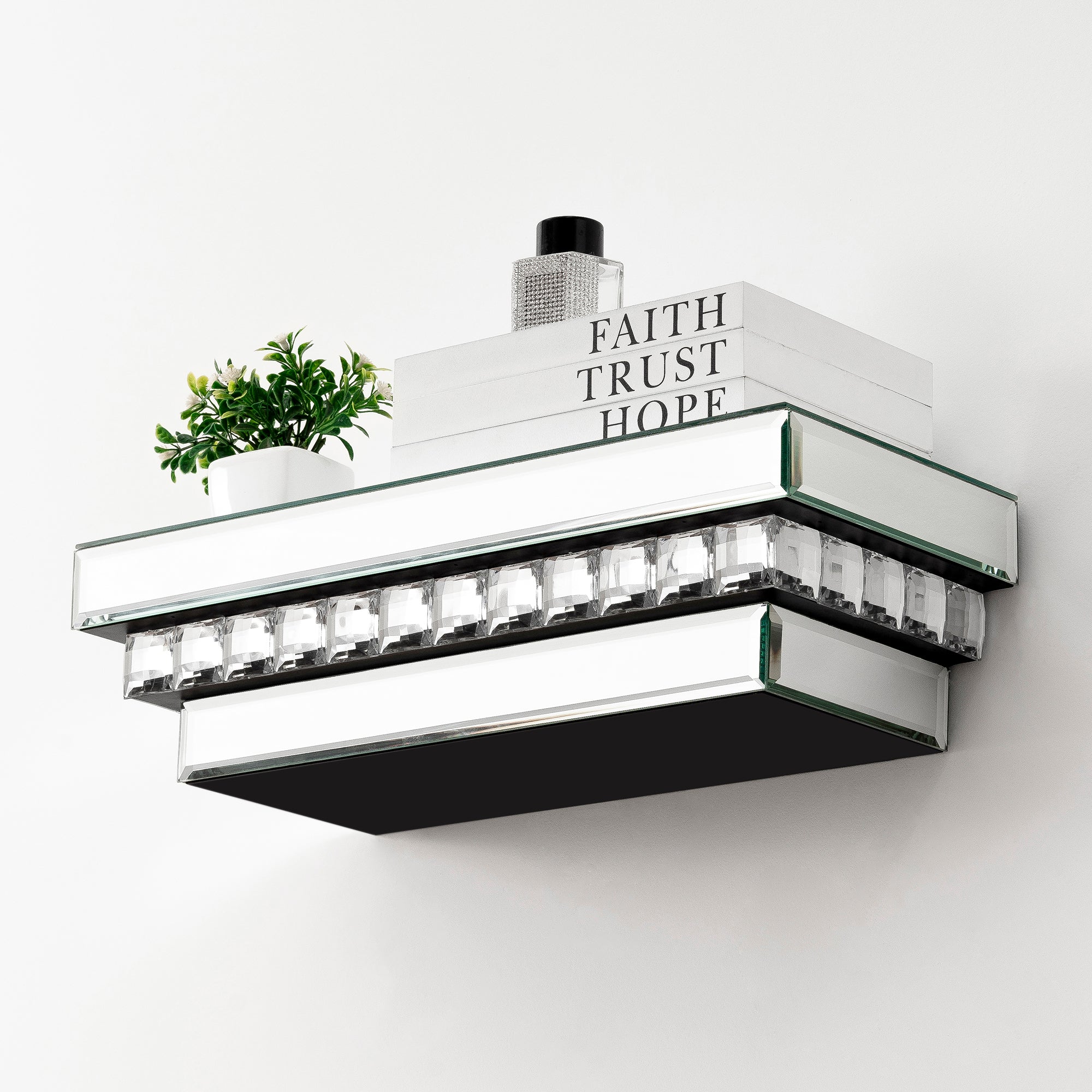 16" Silver Glass Wall Mounted Floating Shelf-Wall Mounted Shelves-DECOROLALA