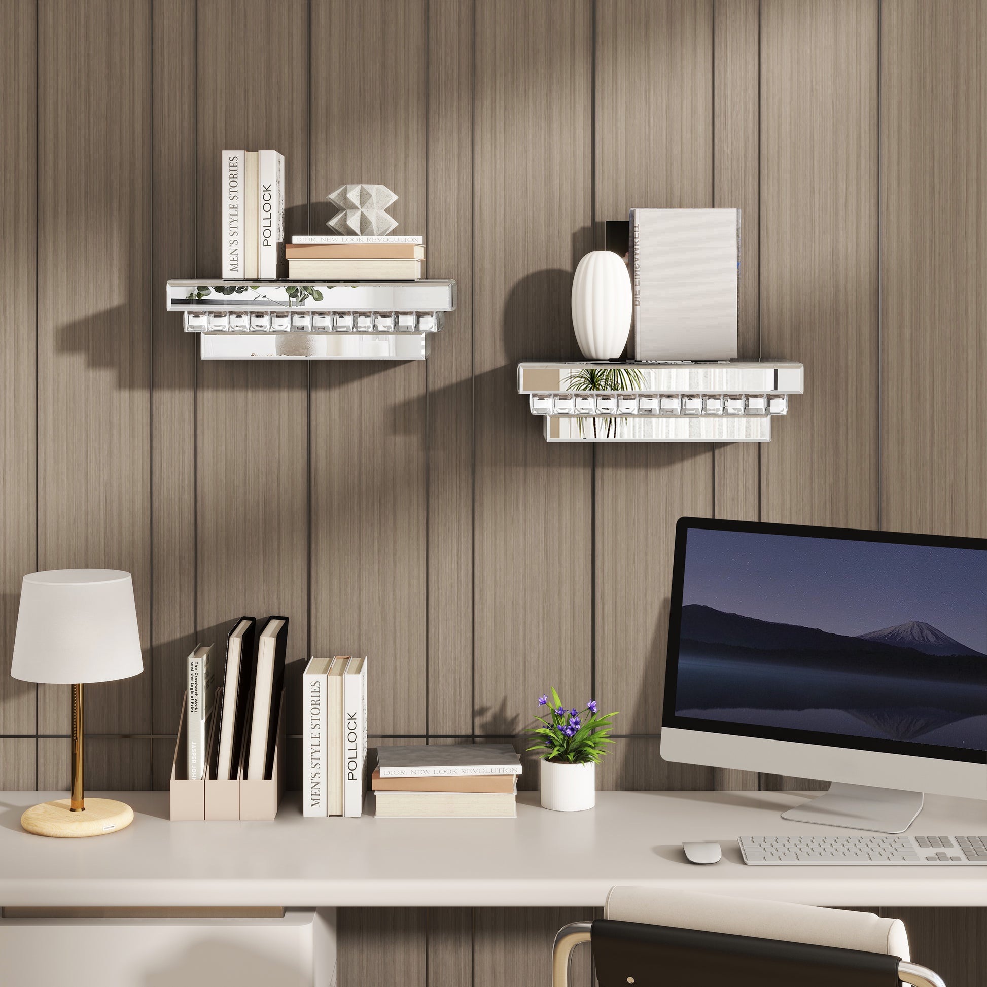 16" Silver Glass Wall Mounted Floating Shelf-Wall Mounted Shelves-DECOROLALA