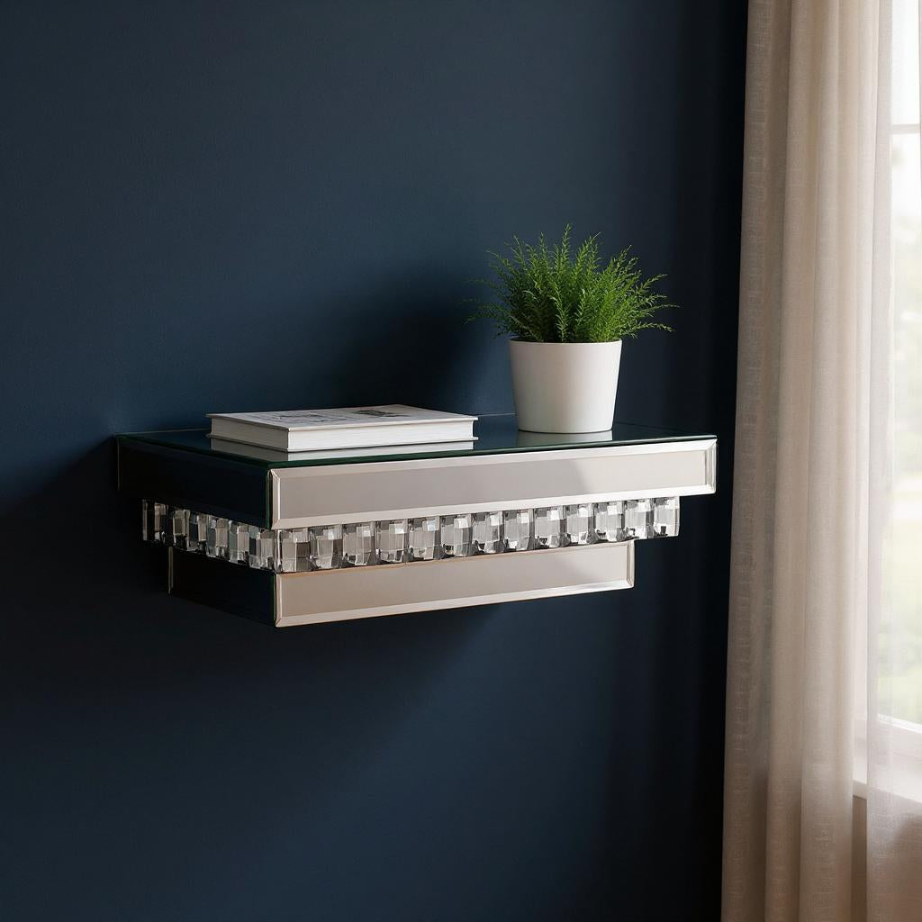 16" Silver Glass Wall Mounted Floating Shelf-Wall Mounted Shelves-DECOROLALA