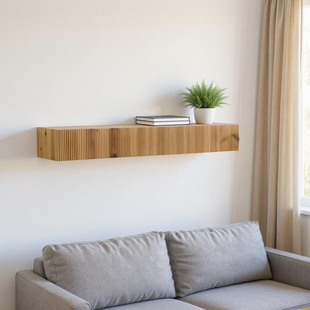 60" Natural Solid Wood Wall Mounted Floating Shelf-Wall Mounted Shelves-DECOROLALA