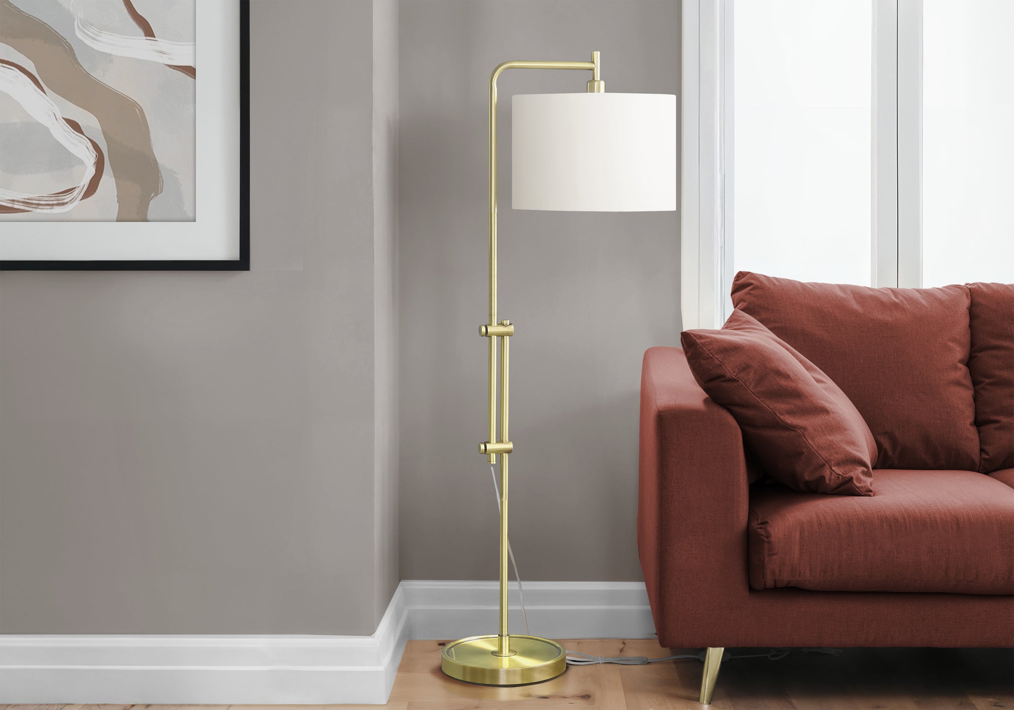 63"H Arc Floor Lamp Black Metal Ivory Shade-Lighting-DECOROLALA