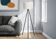 63"H Tripod Floor Lamp Black Metal Ivory Shade-Lighting-DECOROLALA