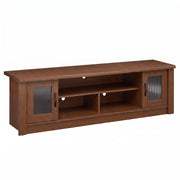 63” Wooden Farmhouse TV Stand for 70" TVs with 2 Fluted Doors and 3 Open Compartments-Brown-Entertainment Centers & TV Stands-DECOROLALA