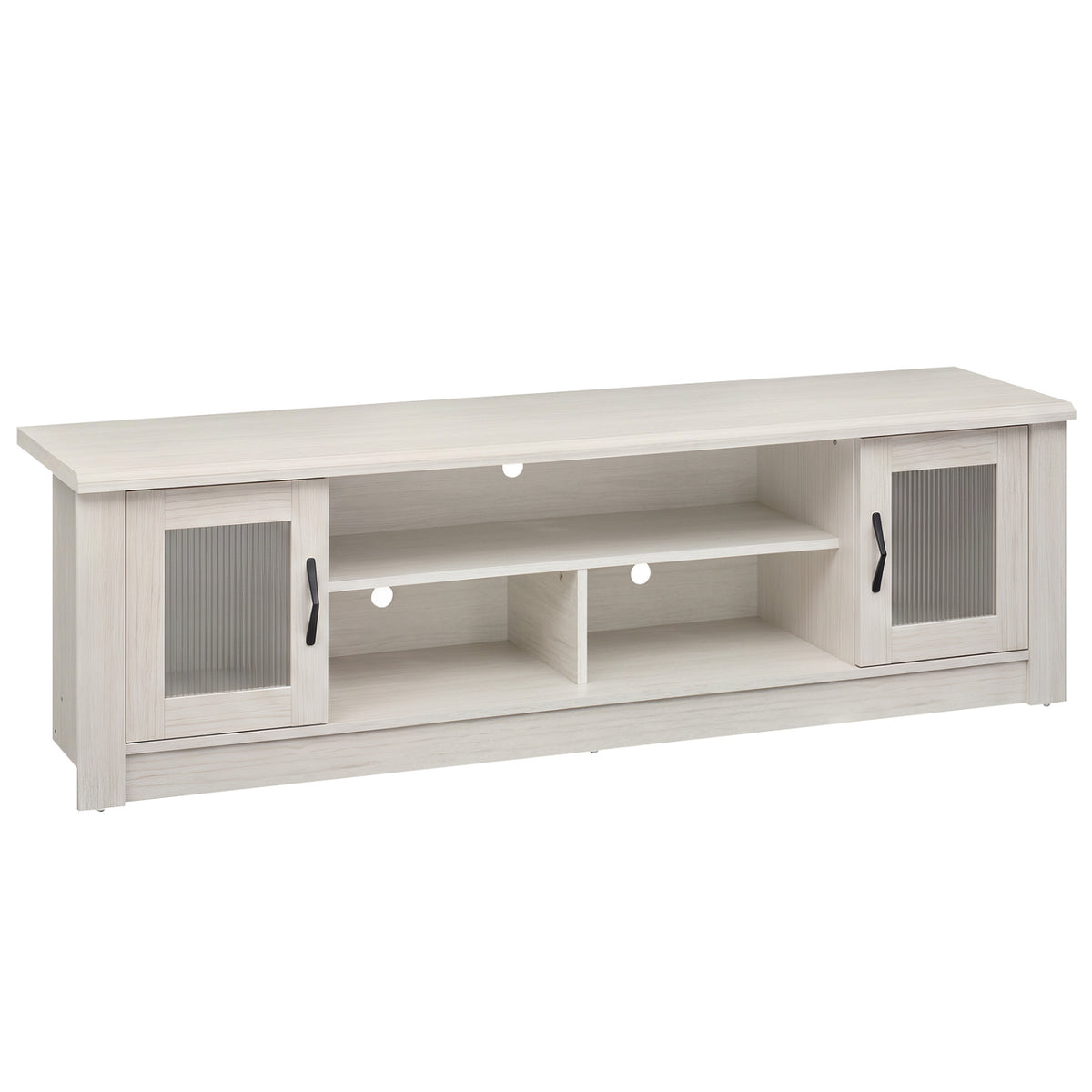 63” Wooden Farmhouse TV Stand for 70" TVs with 2 Fluted Doors and 3 Open Compartments-White-Entertainment Centers & TV Stands-DECOROLALA