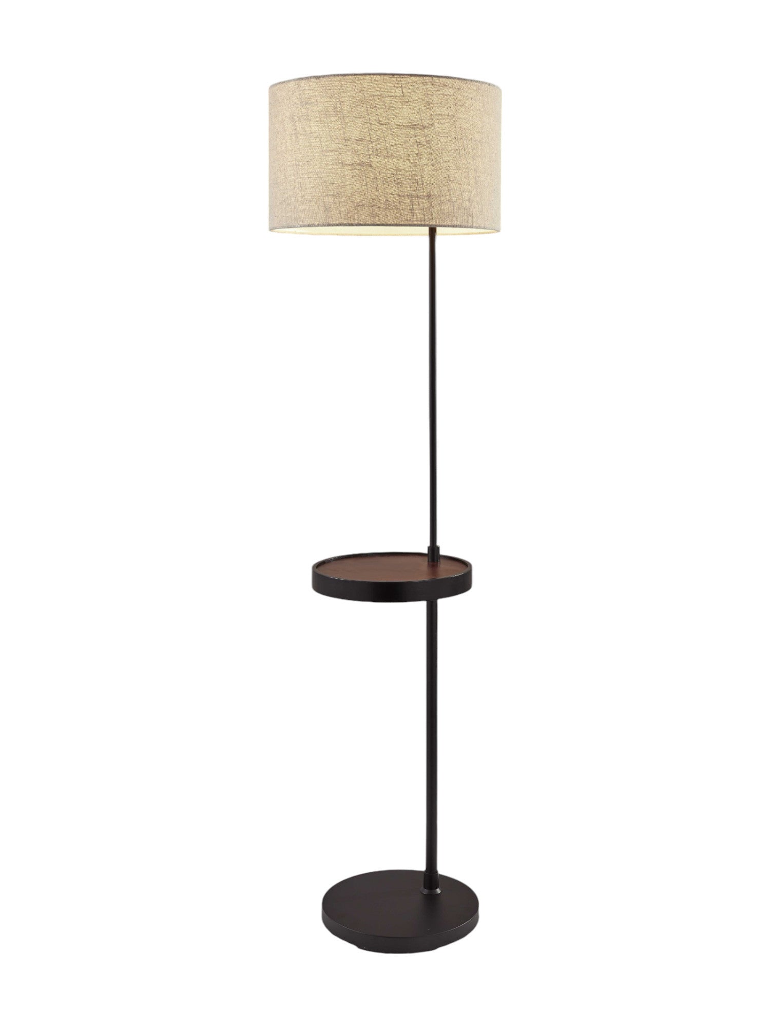 64" Beige And Black Tray Table Floor Lamp With Beige Fabric Drum Shade-Floor Lamps-DECOROLALA