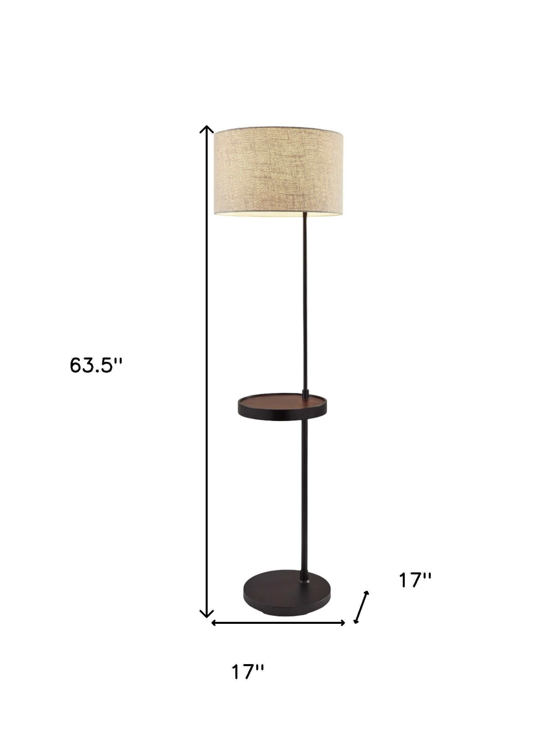 64" Beige And Black Tray Table Floor Lamp With Beige Fabric Drum Shade-Floor Lamps-DECOROLALA