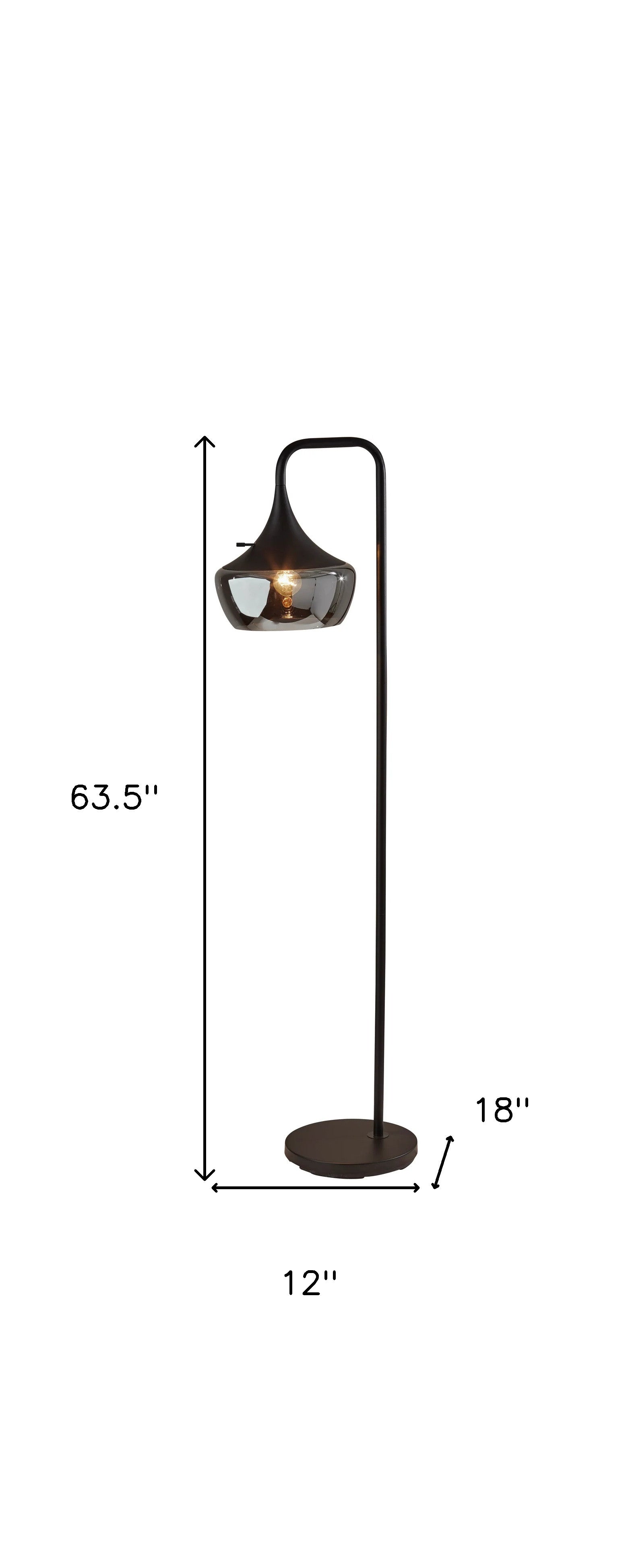 64" Black Task Floor Lamp With Black Glass Bowl Shade-Floor Lamps-DECOROLALA