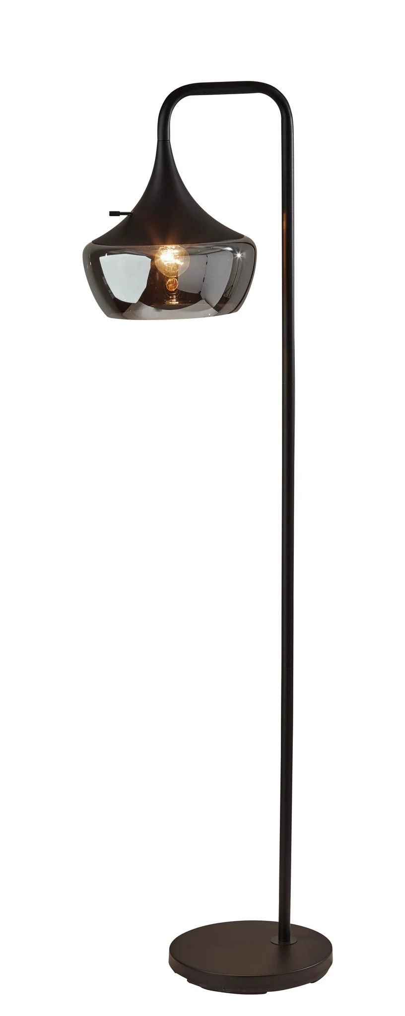 64" Black Task Floor Lamp With Black Glass Bowl Shade-Floor Lamps-DECOROLALA