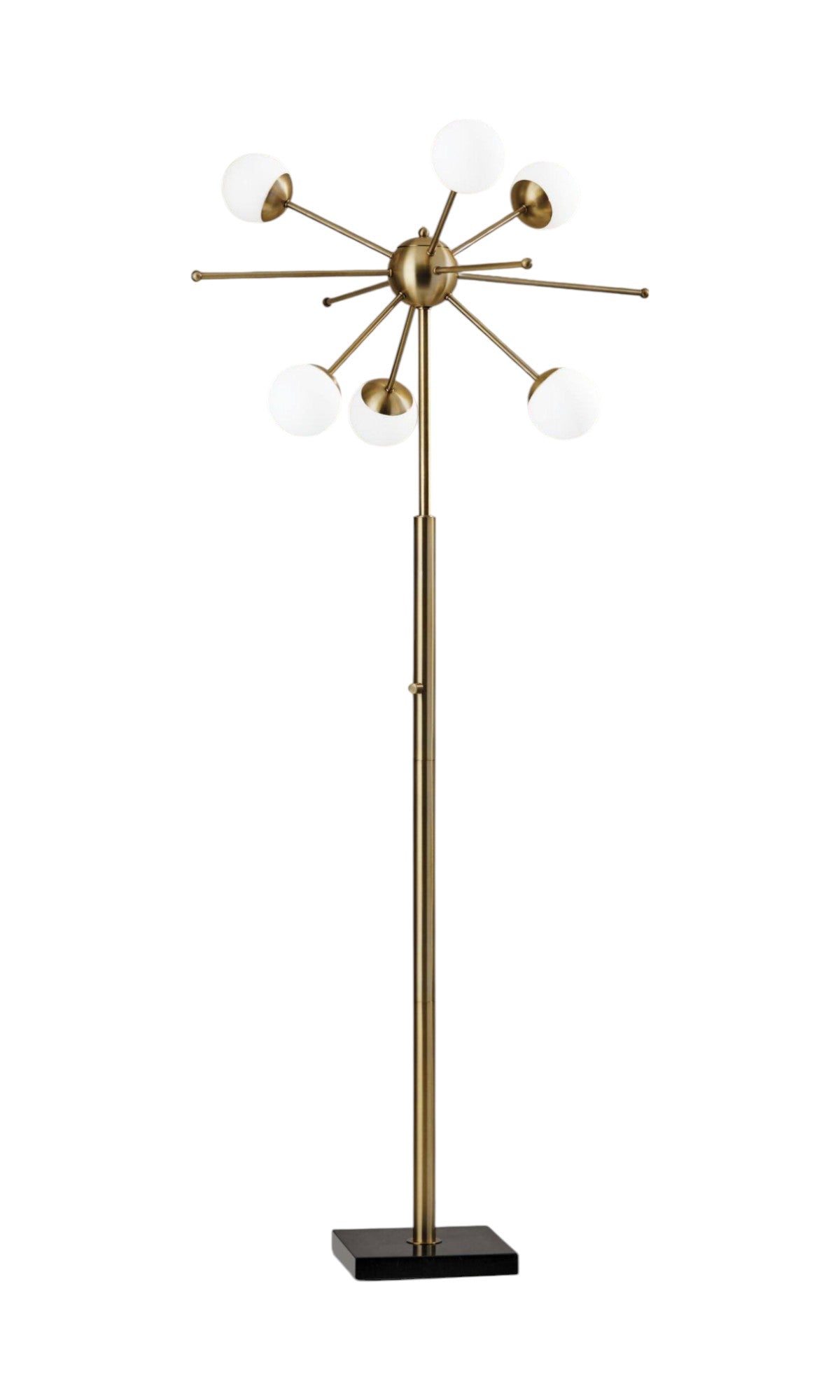 64" Brass Six Light LED Novelty Floor Lamp With White Glass Globe Shades-Floor Lamps-DECOROLALA