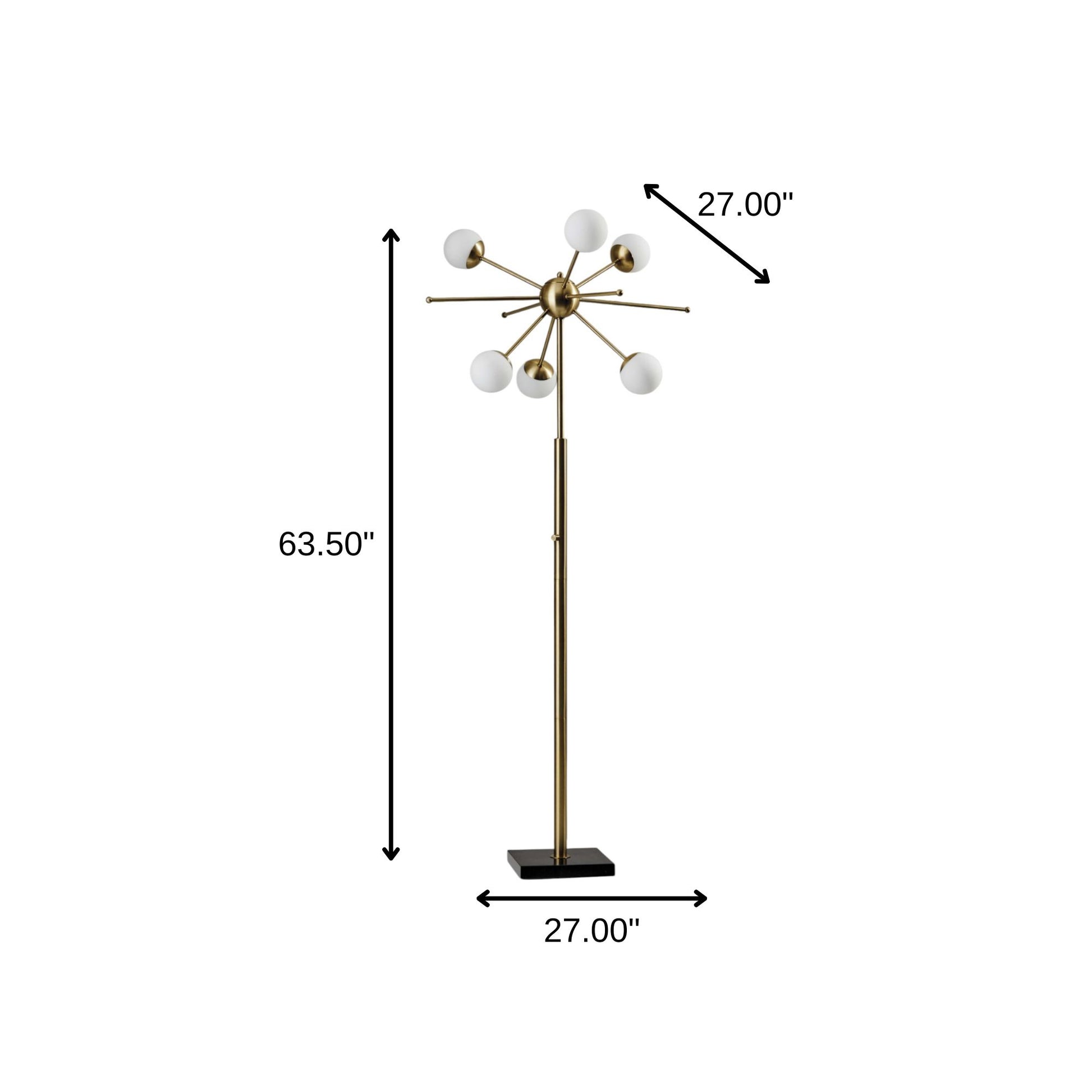 64" Brass Six Light LED Novelty Floor Lamp With White Glass Globe Shades-Floor Lamps-DECOROLALA