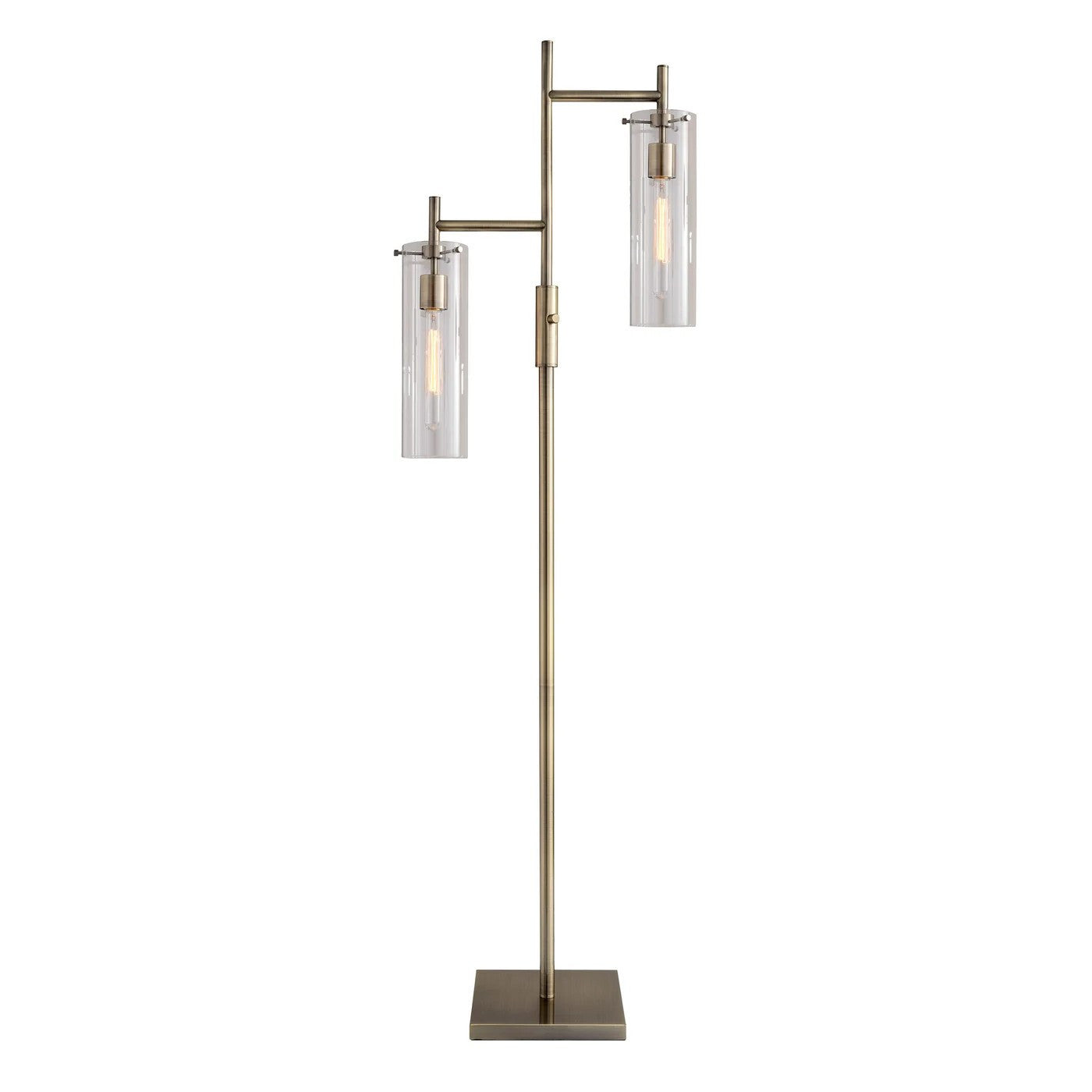 64" Brass Two Light Novelty Floor Lamp With Clear Glass Drum Shade-Floor Lamps-DECOROLALA