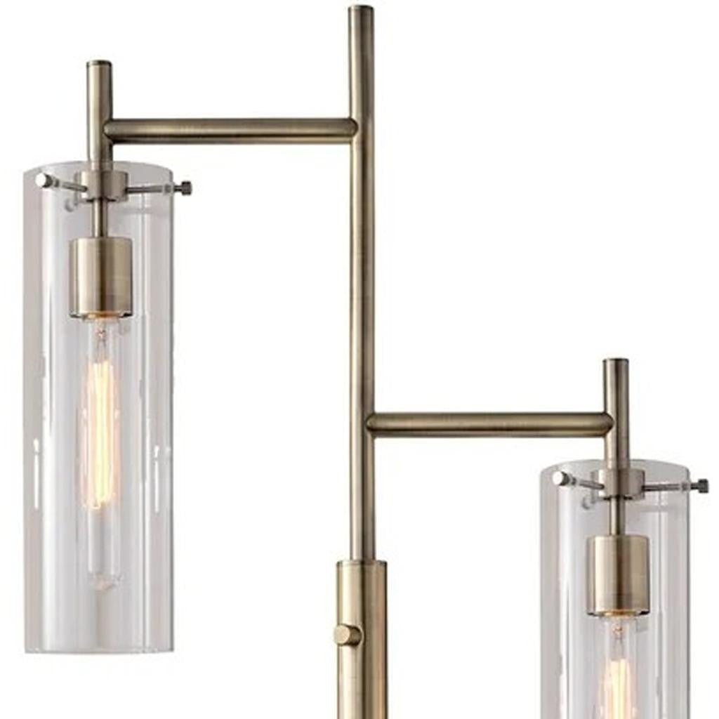 64" Brass Two Light Novelty Floor Lamp With Clear Glass Drum Shade-Floor Lamps-DECOROLALA