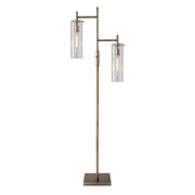 64" Brass Two Light Novelty Floor Lamp With Clear Glass Drum Shade-Floor Lamps-DECOROLALA