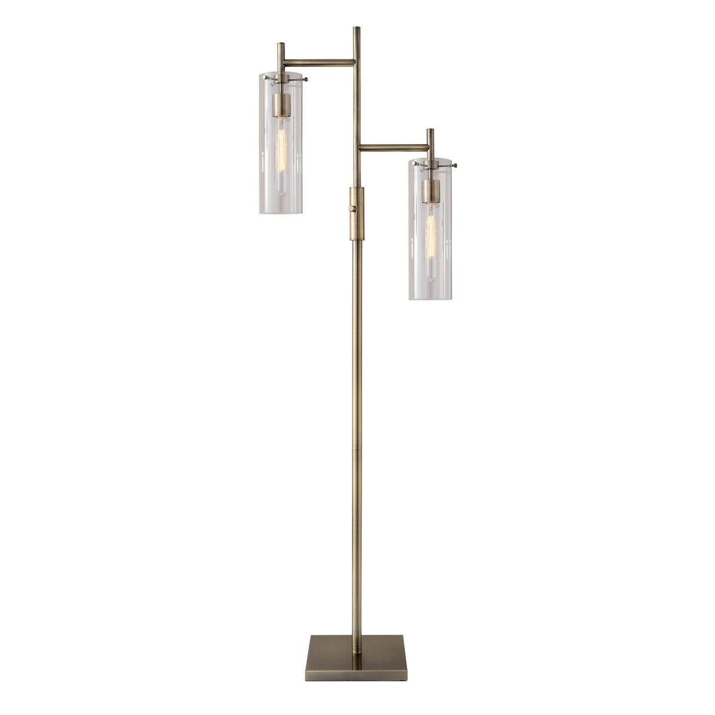 64" Brass Two Light Novelty Floor Lamp With Clear Glass Drum Shade-Floor Lamps-DECOROLALA