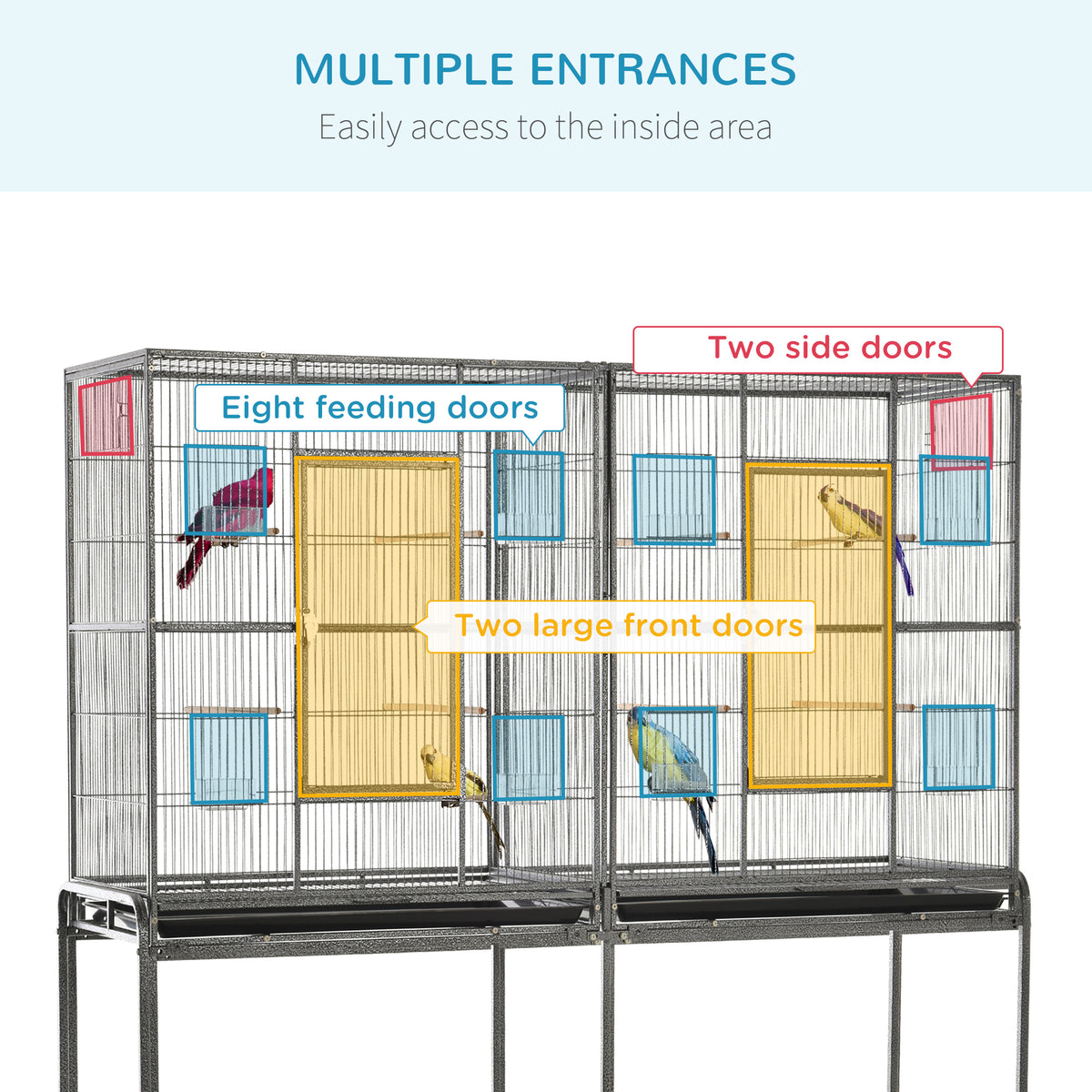 64" Extra Large Rolling Metal Bird Cage with Stand - Black-Birds-DECOROLALA