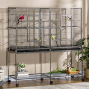64" Extra Large Rolling Metal Bird Cage with Stand - Black-Birds-DECOROLALA