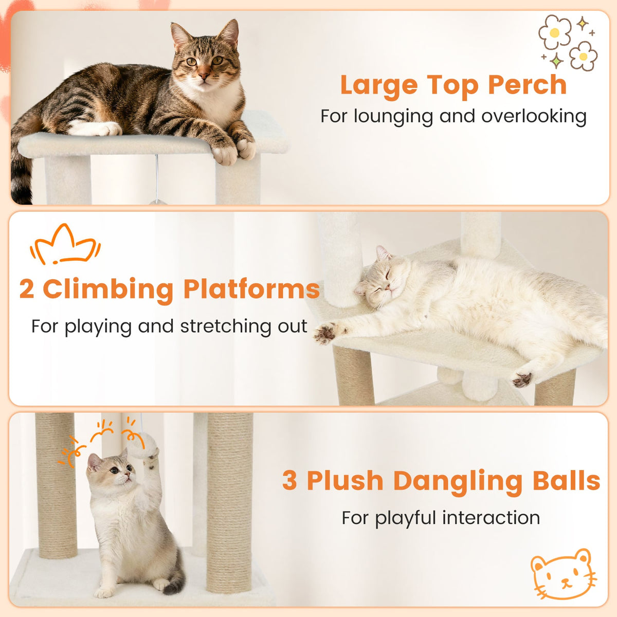 64 Inch Tall Cat Tree with 2 Large Condos and Jute Scratching Posts for Indoor Adult Cats-Beige-Cat Trees & Scratchers-DECOROLALA