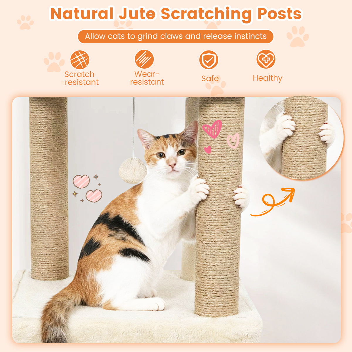64 Inch Tall Cat Tree with 2 Large Condos and Jute Scratching Posts for Indoor Adult Cats-Beige-Cat Trees & Scratchers-DECOROLALA