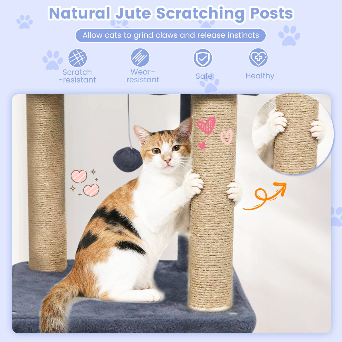 64 Inch Tall Cat Tree with 2 Large Condos and Jute Scratching Posts for Indoor Adult Cats-Dark Grey-Cat Trees & Scratchers-DECOROLALA