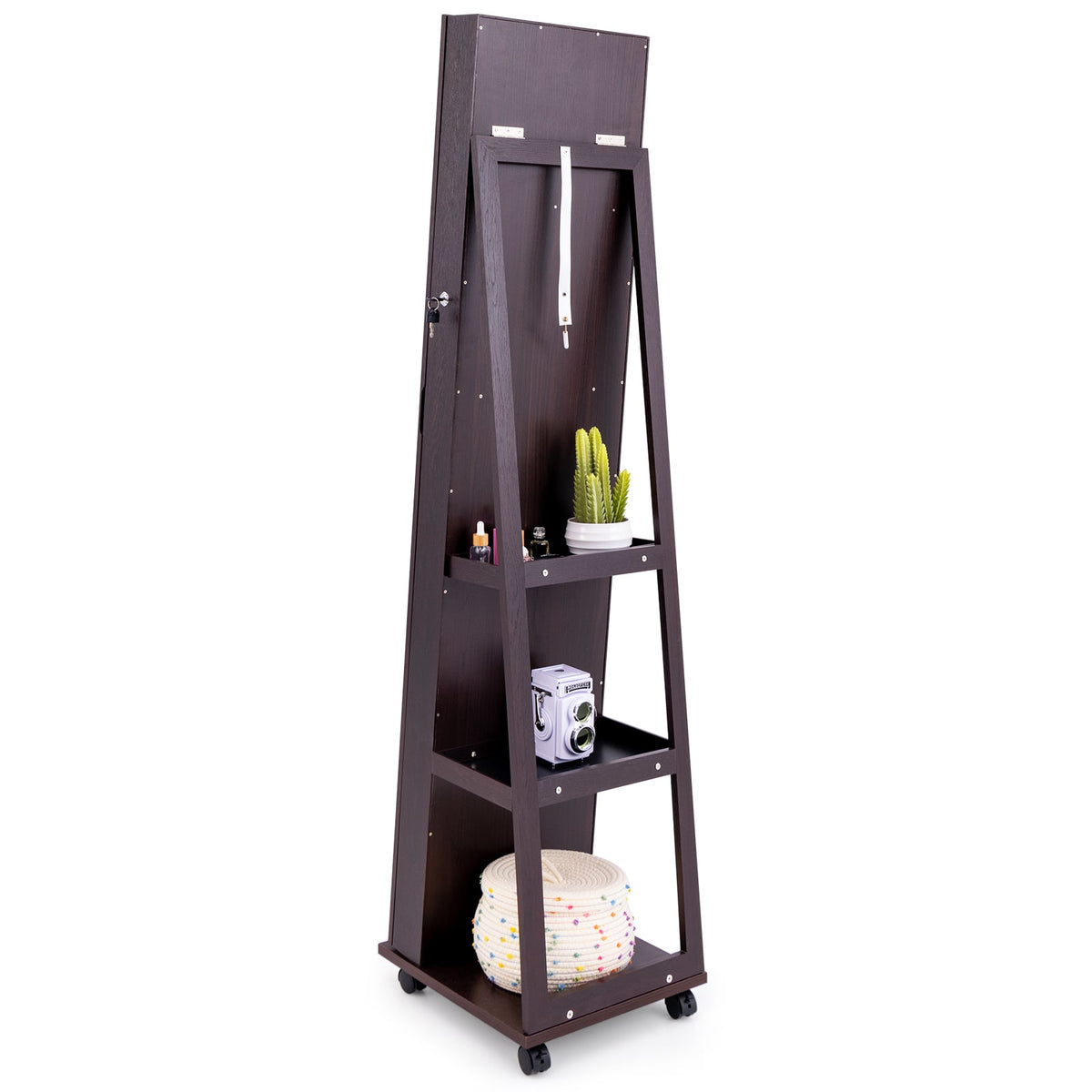 64 Inches Lockable Jewelry Cabinet Armoire with Built-in Makeup Mirror-Purple-Jewelry Armoires-DECOROLALA