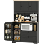 64" Kitchen Cabinet, 3 Cabinets, 2 Drawers, Adjustable Shelves, Black-DECOROLALA