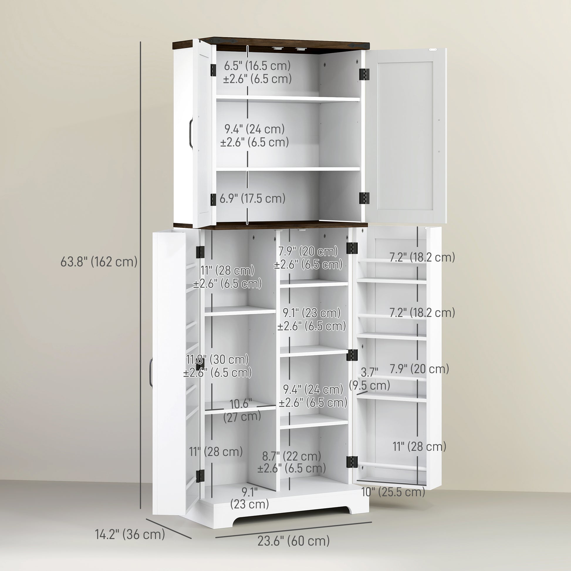 64" Kitchen Pantry Cabinet - White with Spice Racks, Adjustable Shelves-DECOROLALA
