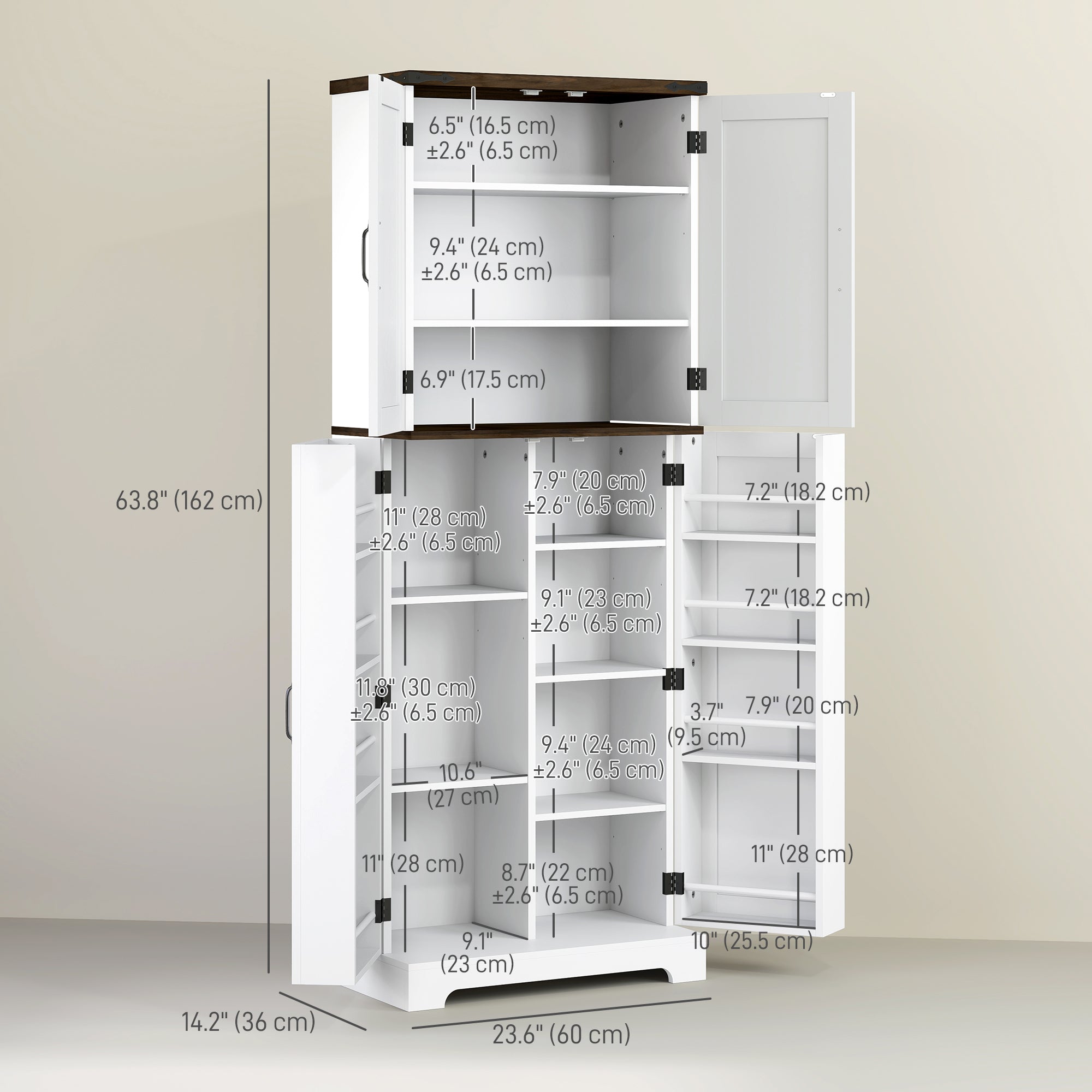 64" Kitchen Pantry Cabinet - White with Spice Racks, Adjustable Shelves-DECOROLALA