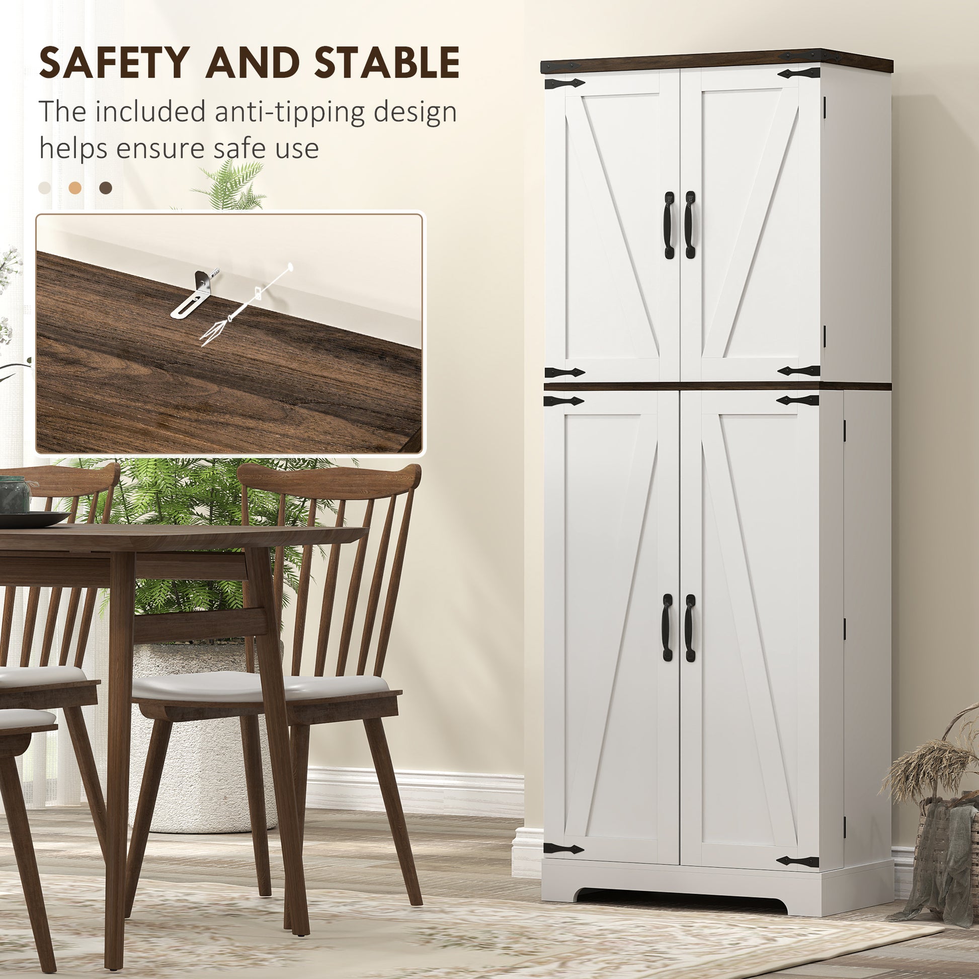 64" Kitchen Pantry Cabinet - White with Spice Racks, Adjustable Shelves-DECOROLALA
