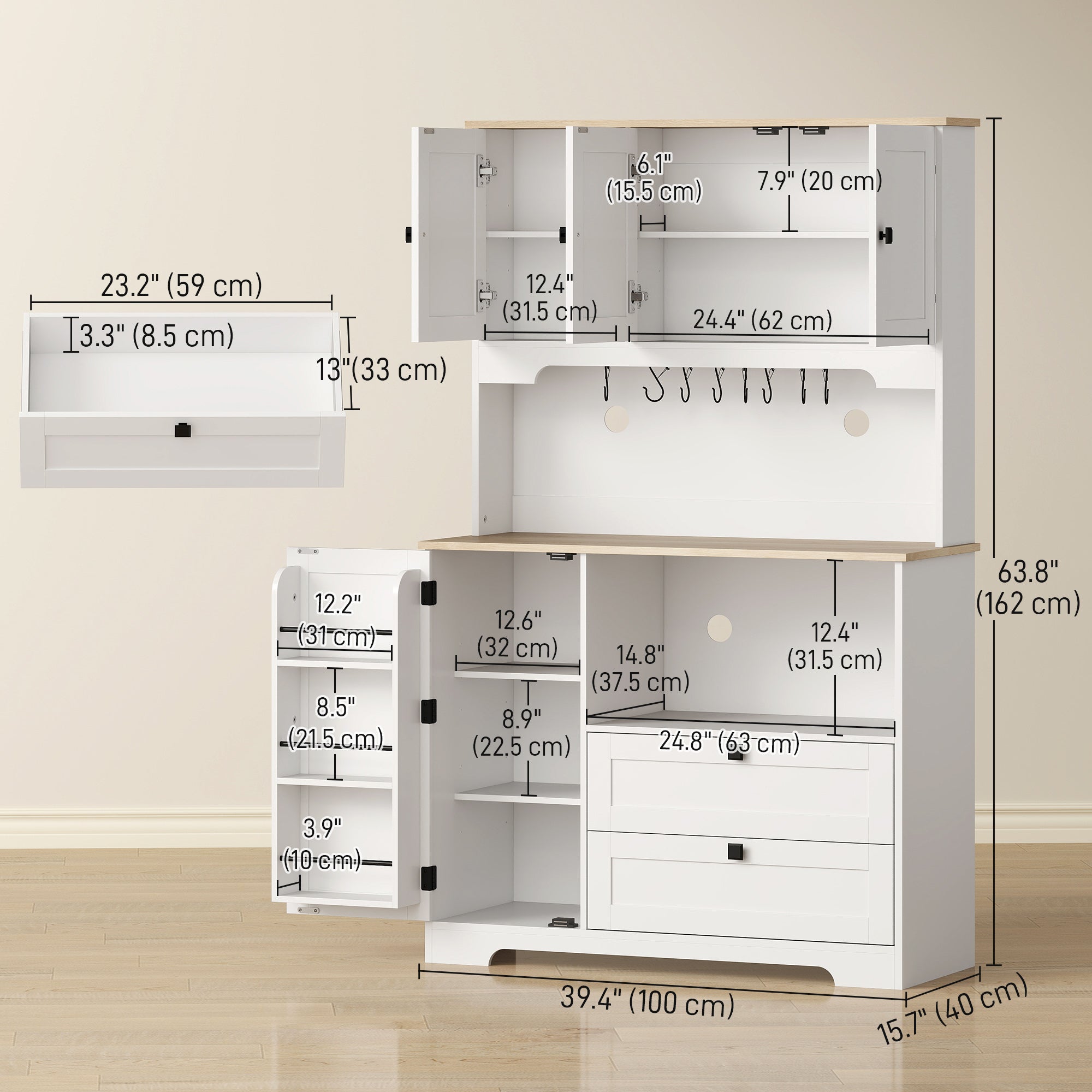 64" Kitchen Pantry Cabinet with Microwave Stand - White-Home Furnishings > Storage & Organization > Kitchen Pantry Cabinets-DECOROLALA