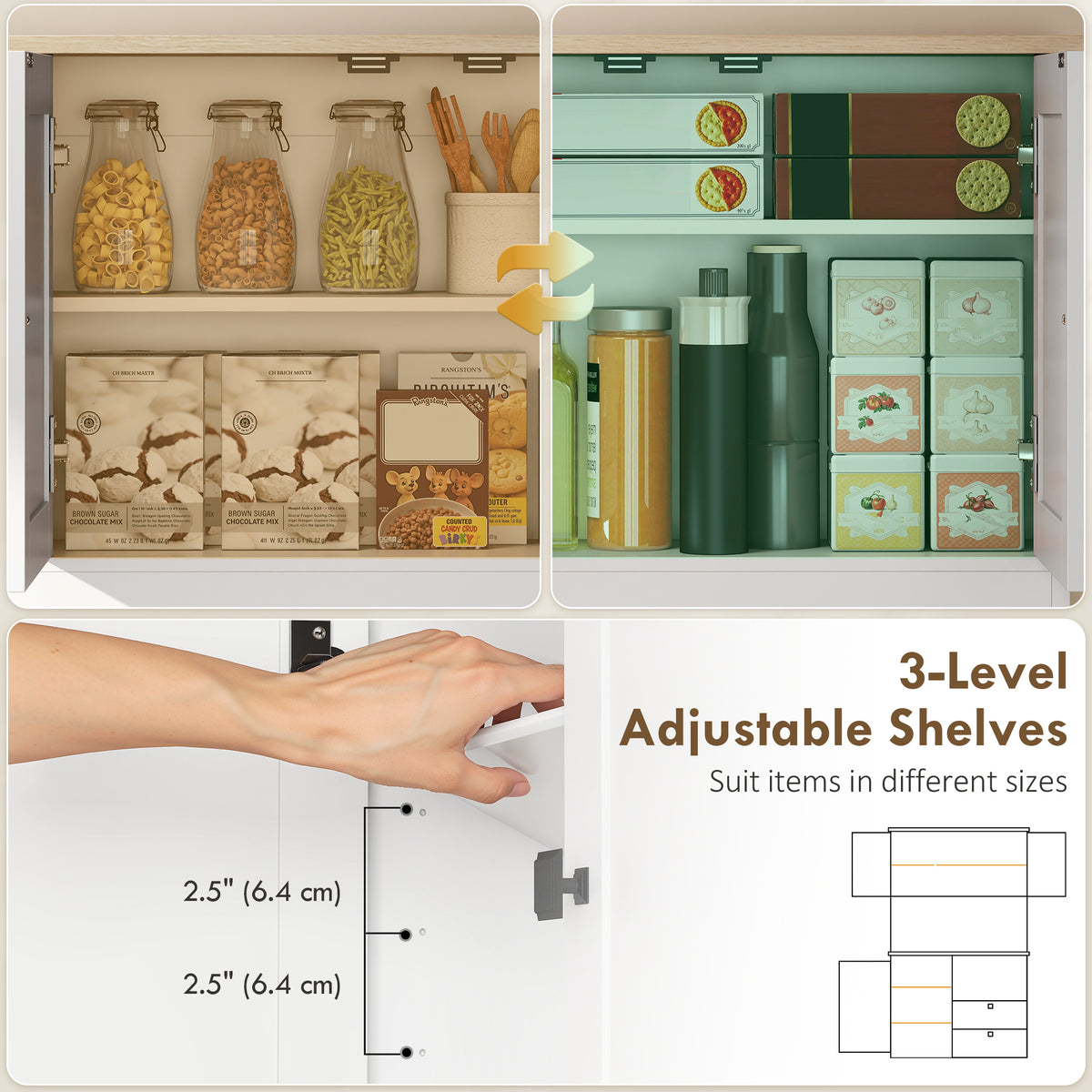64" Kitchen Pantry Cabinet with Microwave Stand - White-Home Furnishings > Storage & Organization > Kitchen Pantry Cabinets-DECOROLALA