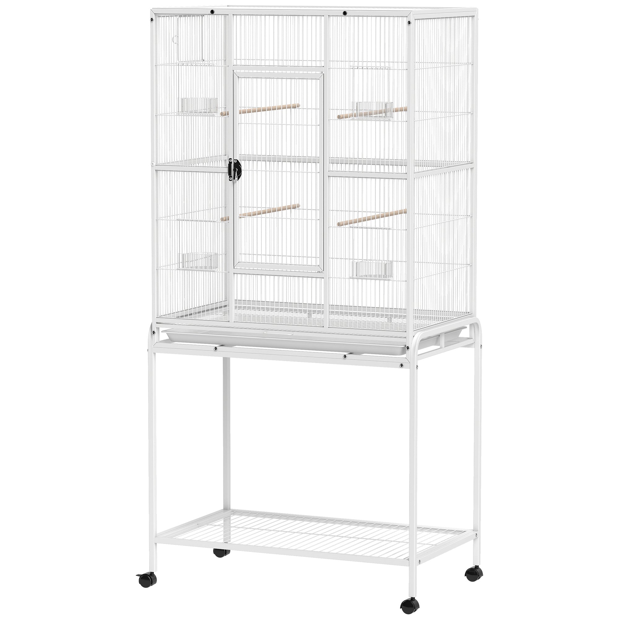 64" Large Rolling Bird Cage with Detachable Stand - White-Birds-DECOROLALA